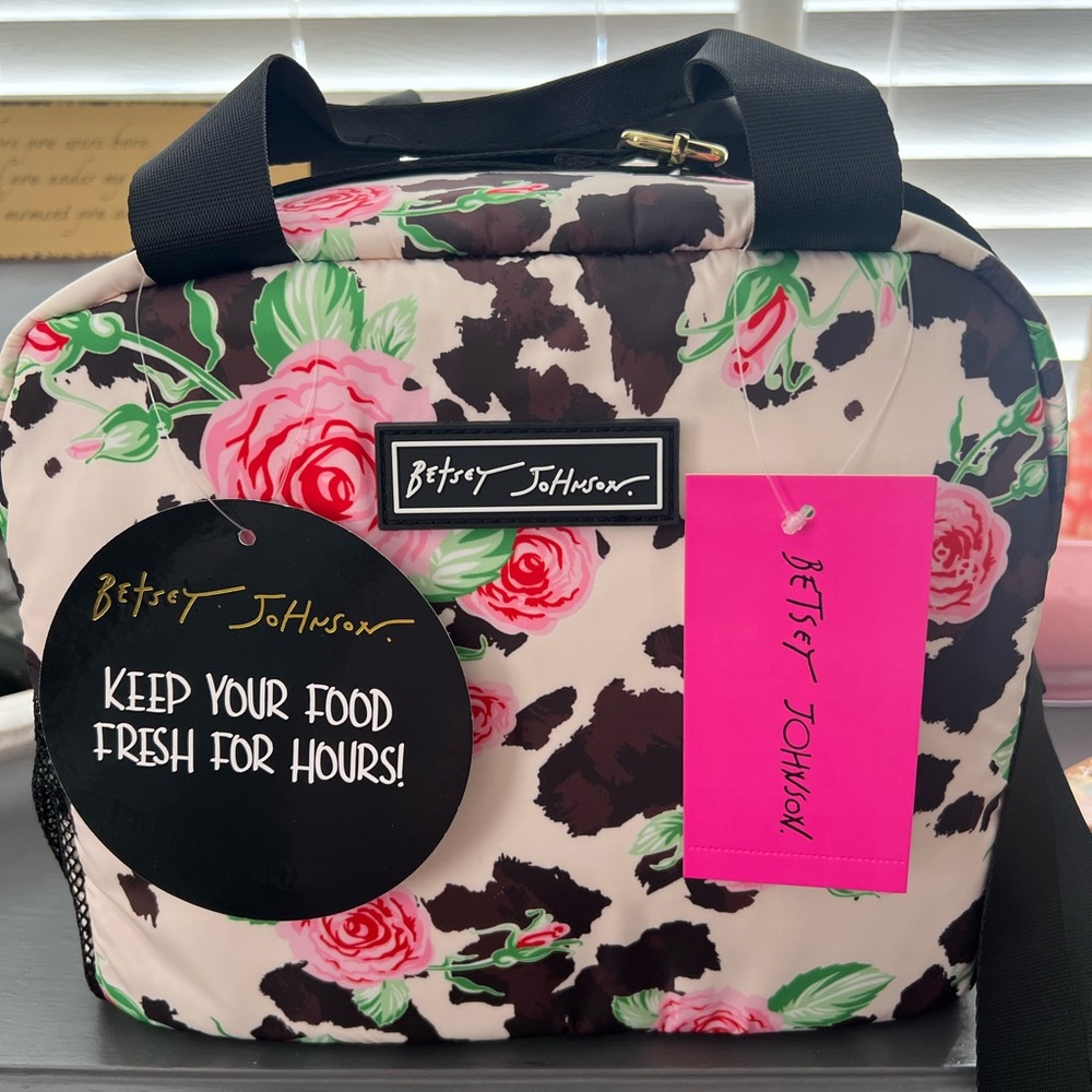 Betsey Johnson Floral & Cow Print Lunch Bag